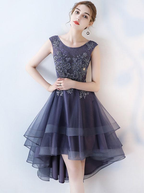 A-line Scoop-Neck Mini High-Low Tulle ...